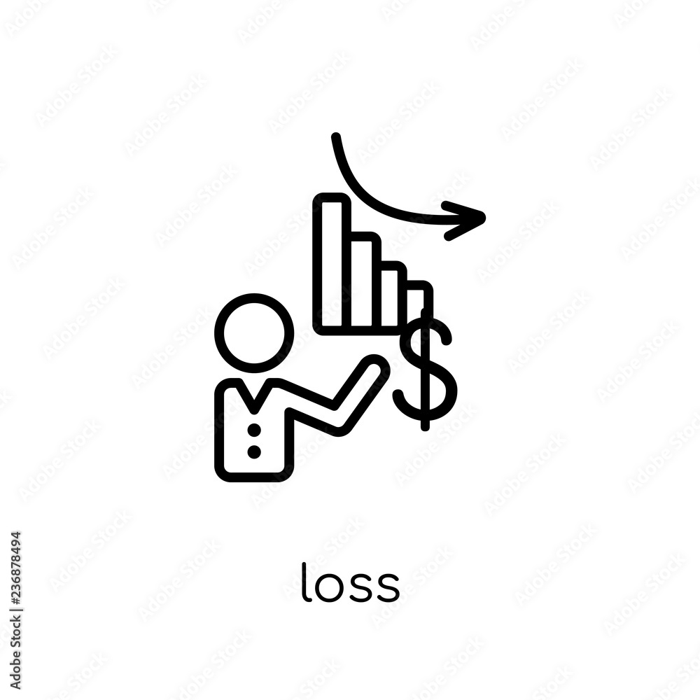 Loss icon. Trendy modern flat linear vector Loss icon on white background from thin line Cryptocurrency economy and finance collection Loss icon. Trendy modern flat linear vector Loss icon on white background from thin line Cryptocurrency economy and finance collection