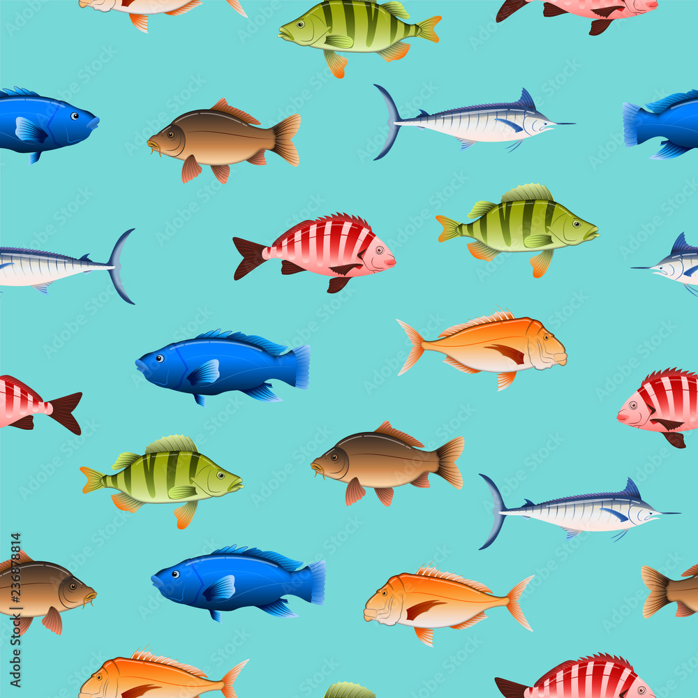 Various Australian fish seamless pattern on colored background Various Australian fish seamless pattern on colored background