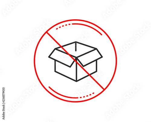 No or stop sign. Opened box line icon. Logistics delivery sign. Parcels tracking symbol. Caution prohibited ban stop symbol. No  icon design.  Vector