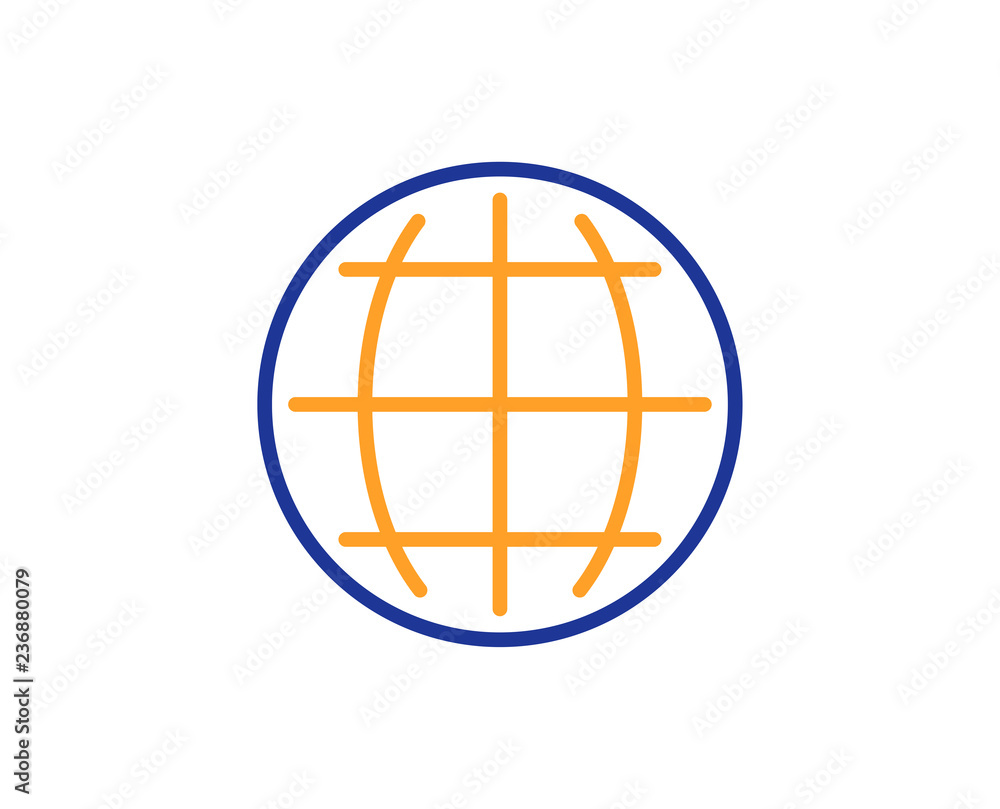 Globe line icon. World or Earth sign. Global Internet symbol. Colorful outline concept. Blue and orange thin line color icon. Globe Vector Globe line icon. World or Earth sign. Global Internet symbol. Colorful outline concept. Blue and orange thin line color icon. Globe Vector