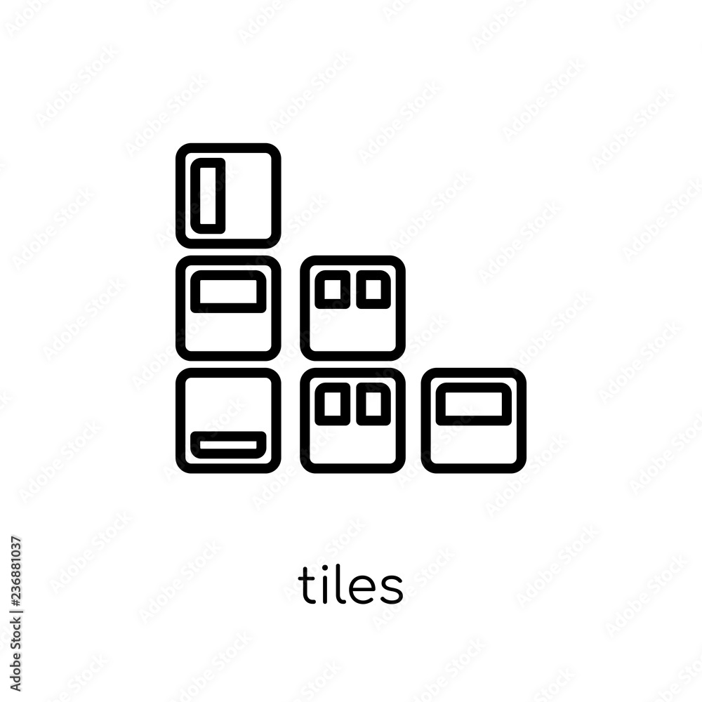Tiles icon. Trendy modern flat linear vector Tiles icon on white background from thin line Construction collection Tiles icon. Trendy modern flat linear vector Tiles icon on white background from thin line Construction collection