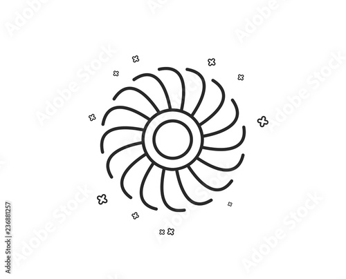 Fan engine line icon. Jet turbine sign. Ventilator symbol. Geometric shapes. Random cross elements. Linear Fan engine icon design. Vector