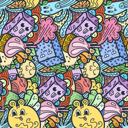 Funny doodle monsters seamless pattern for prints, designs and coloring books