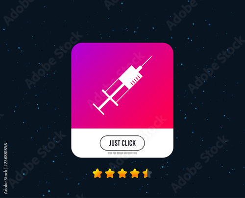 Syringe sign icon. Medicine symbol. Web or internet icon design. Rating stars. Just click button. Vector