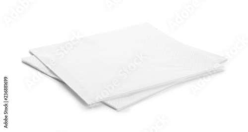 Clean paper napkins on white background. Personal hygiene