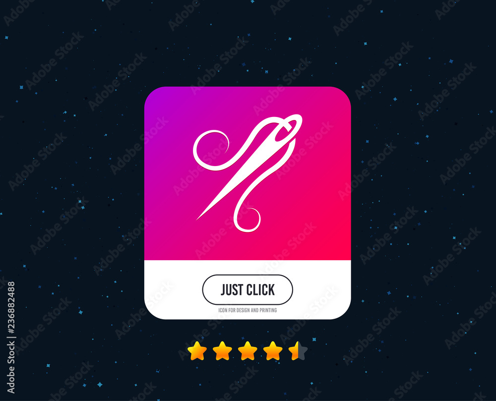 Needle with thread icon. Tailor symbol. Textile sew up craft sign. Embroidery tool. Web or internet icon design. Rating stars. Just click button. Vector Needle with thread icon. Tailor symbol. Textile sew up craft sign. Embroidery tool. Web or internet icon design. Rating stars. Just click button. Vector