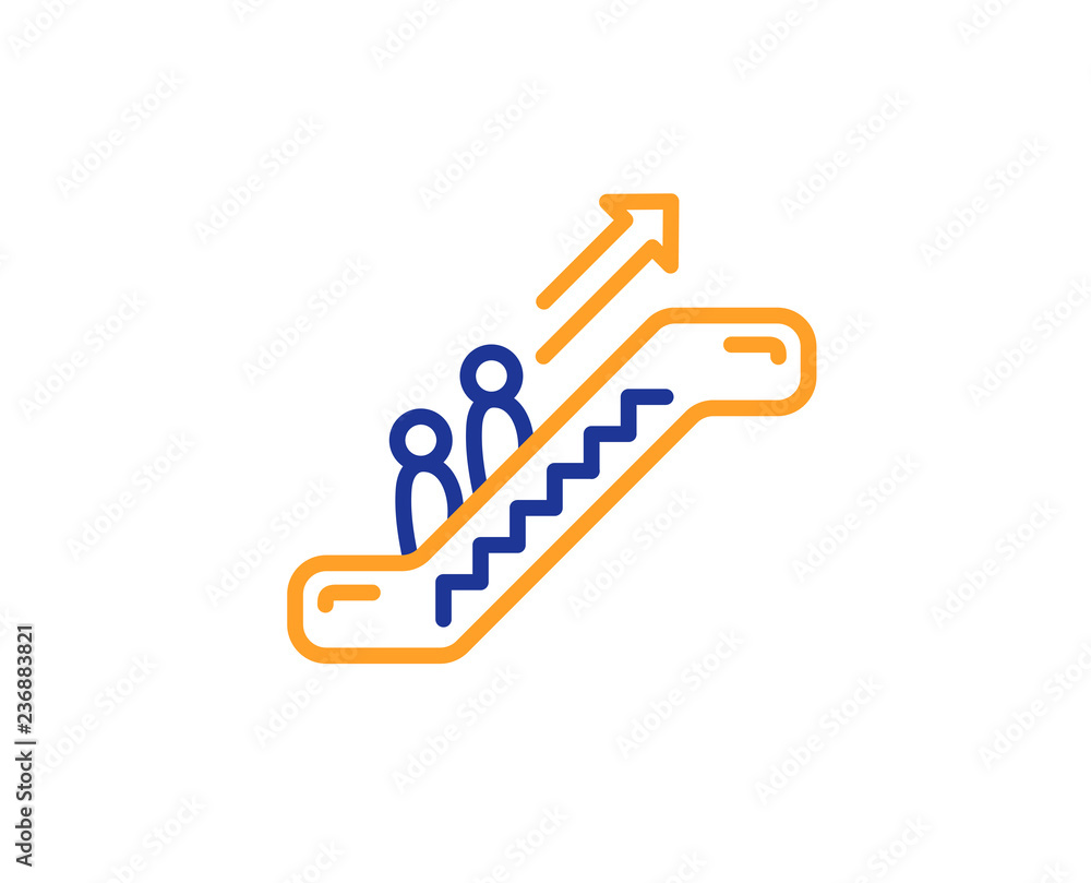 Escalator line icon. Elevator sign. Shopping stairway symbol. Colorful outline concept. Blue and orange thin line color icon. Escalator Vector Escalator line icon. Elevator sign. Shopping stairway symbol. Colorful outline concept. Blue and orange thin line color icon. Escalator Vector
