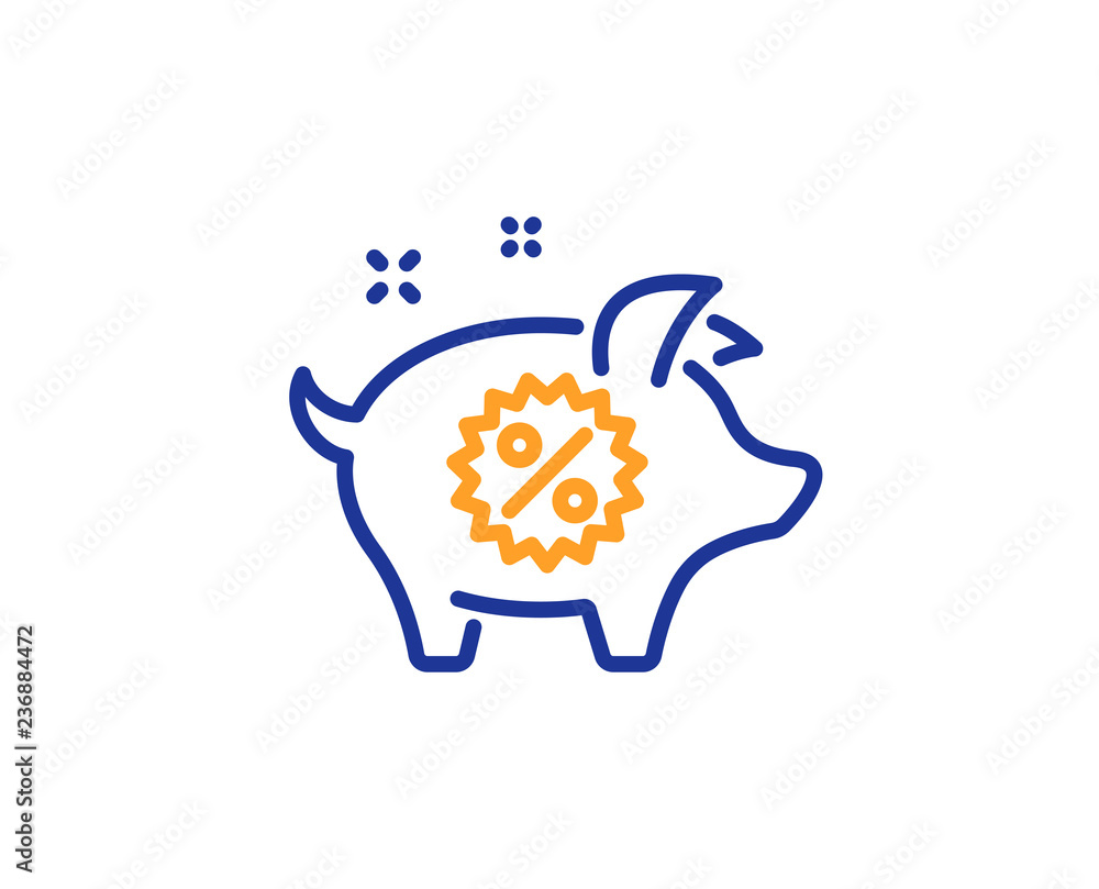 Piggy sale line icon. Shopping discount sign. Clearance symbol. Colorful outline concept. Blue and orange thin line color icon. Piggy sale Vector Piggy sale line icon. Shopping discount sign. Clearance symbol. Colorful outline concept. Blue and orange thin line color icon. Piggy sale Vector