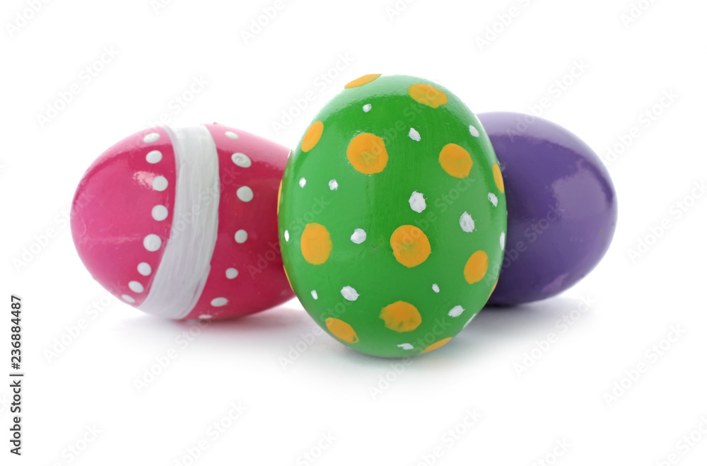 Decorated Easter eggs on white background. Festive tradition