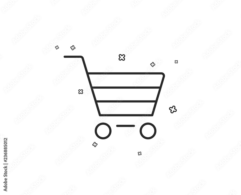 Shopping cart line icon. Online buying sign. Supermarket basket symbol. Geometric shapes. Random cross elements