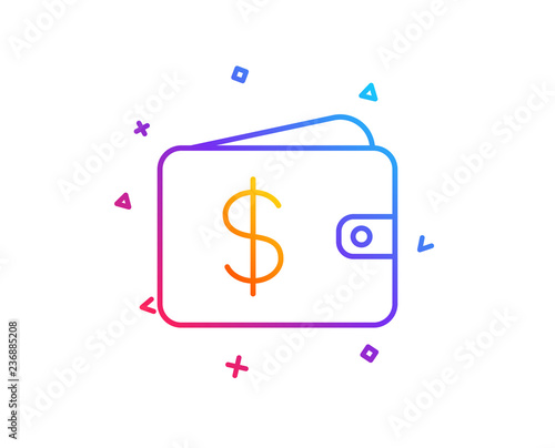 Shopping Wallet line icon. Dollar sign. USD Money pocket symbol. Gradient line button. Dollar wallet icon design. Colorful geometric shapes. Vector