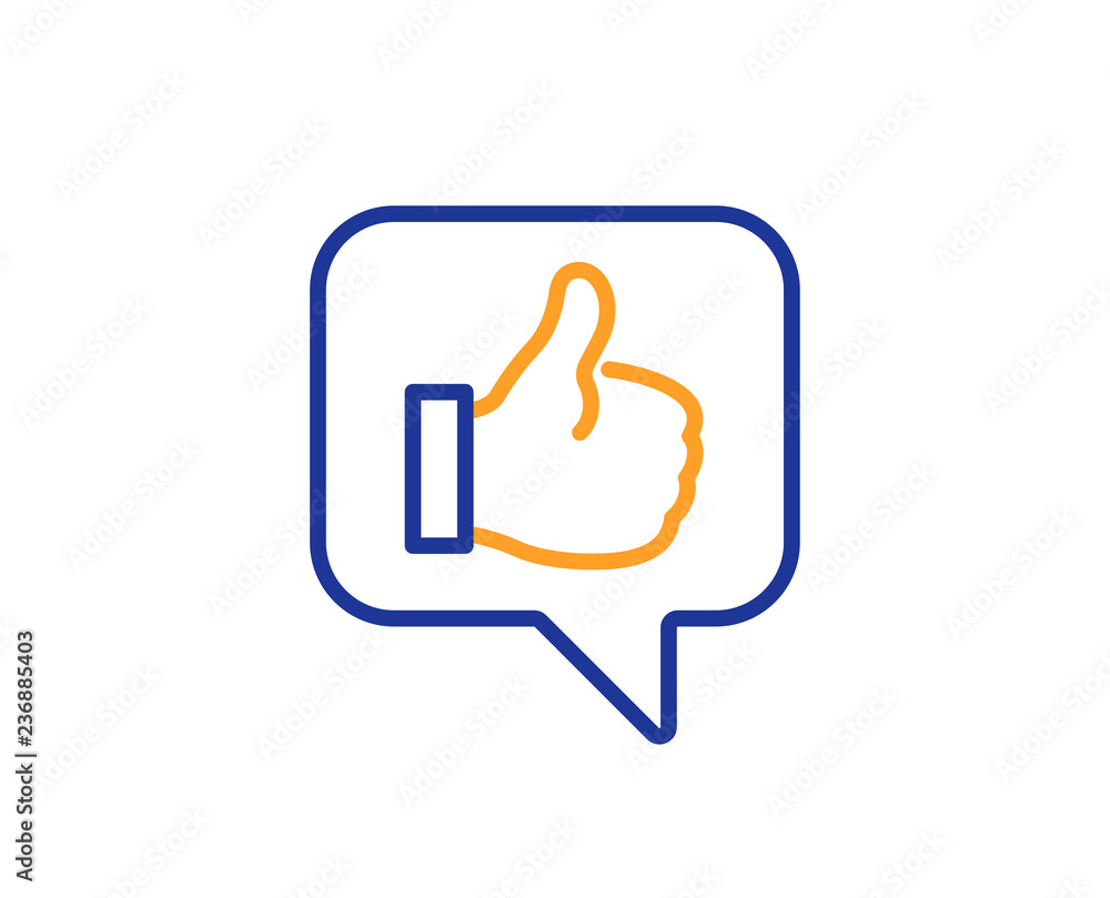 Like line icon. Thumbs up sign. Positive feedback, social media symbol. Colorful outline concept. Blue and orange thin line color Like icon. Vector Like line icon. Thumbs up sign. Positive feedback, social media symbol. Colorful outline concept. Blue and orange thin line color Like icon. Vector