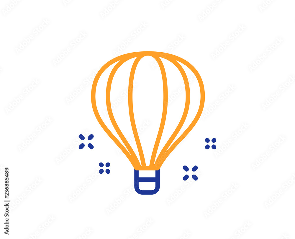 Obraz premium Air balloon line icon. Sky trip sign. Flight transportation symbol. Colorful outline concept. Blue and orange thin line color icon. Air balloon Vector