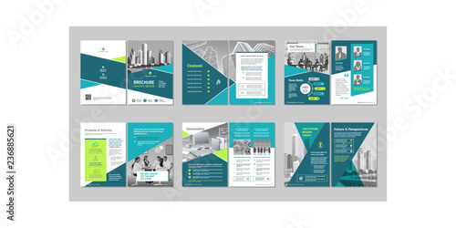Brochure creative design. Multipurpose template with cover, back and inside pages. Trendy minimalist flat geometric design. Vertical a4 format.