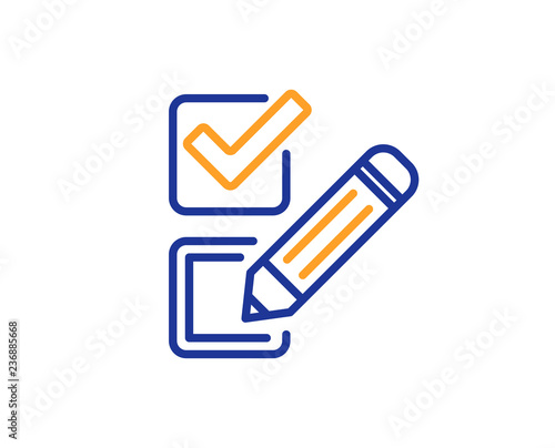 Checkbox line icon. Survey choice sign. Business review symbol. Colorful outline concept. Blue and orange thin line color icon. Checkbox Vector