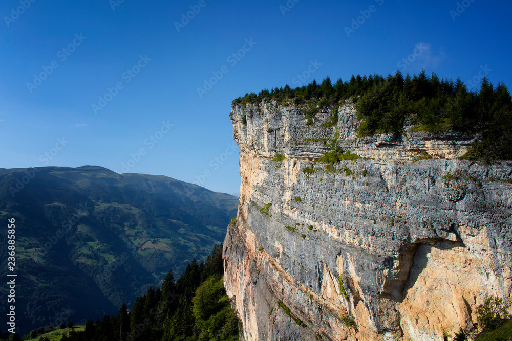 View of a big rock on top of a mountain, valley, trees and beautiful nature. The image is captured in Trabzon/Rize area of Black Sea region located at northeast of Turkey.