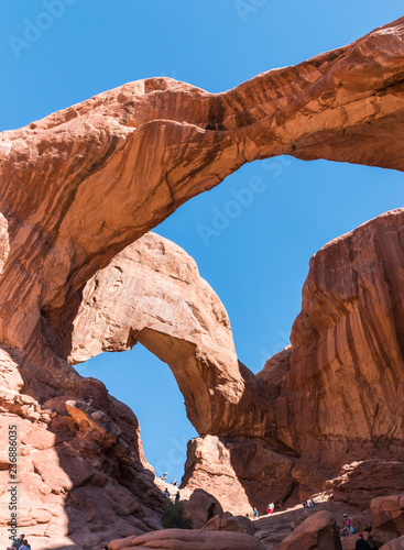 Landscape view of the Double Arch in Arches National Park in Utah.