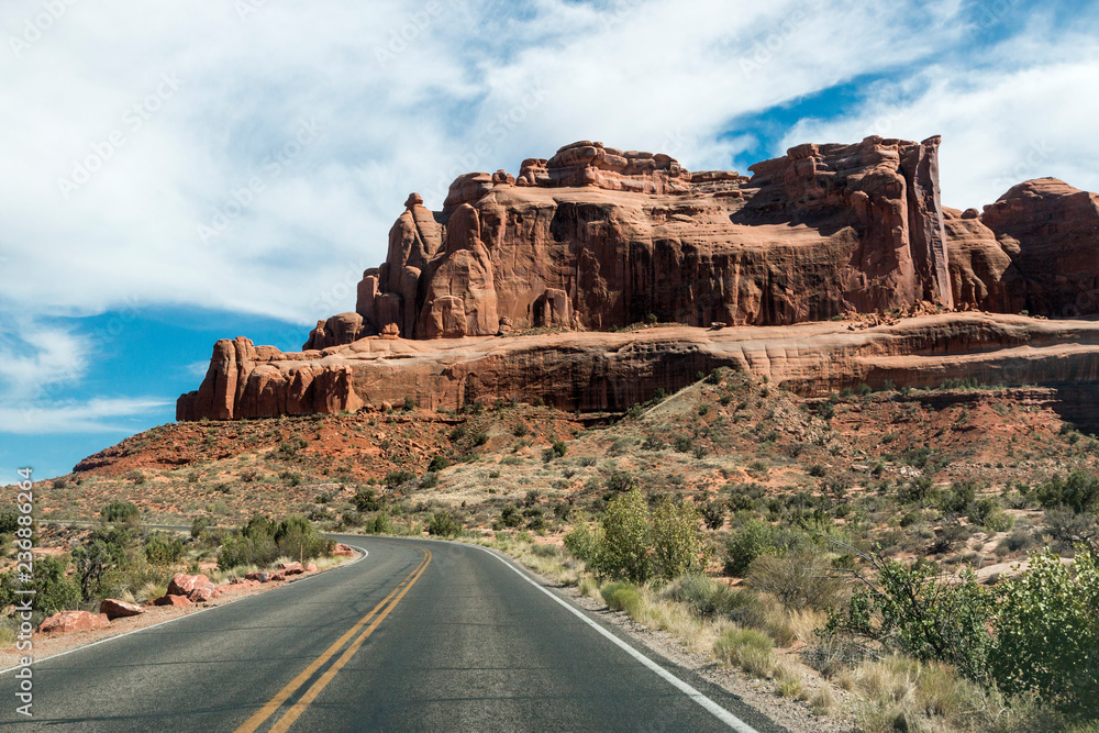 A landscape view of Arches National Park in Utah, near Moab. A landscape view of Arches National Park in Utah, near Moab.