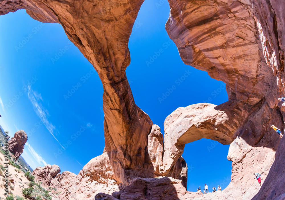 Landscape view of the Double Arch in Arches National Park in Utah.