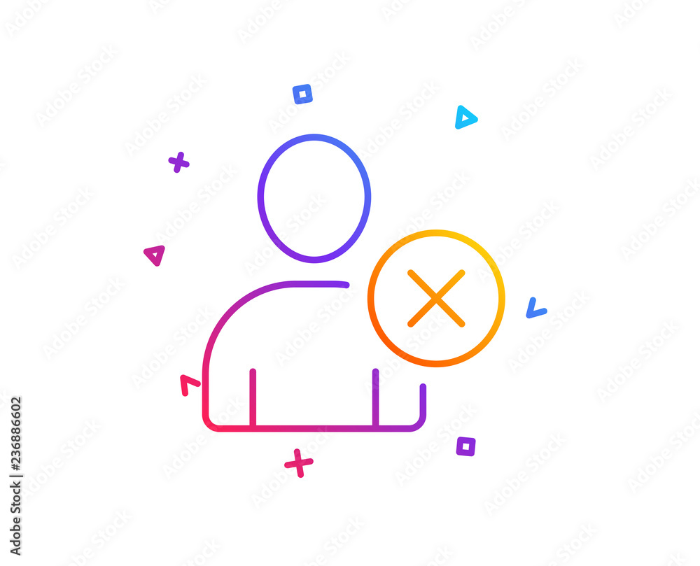 Remove User line icon. Profile Avatar sign. Person silhouette symbol. Gradient line button. Delete user icon design. Colorful geometric shapes. Vector Remove User line icon. Profile Avatar sign. Person silhouette symbol. Gradient line button. Delete user icon design. Colorful geometric shapes. Vector