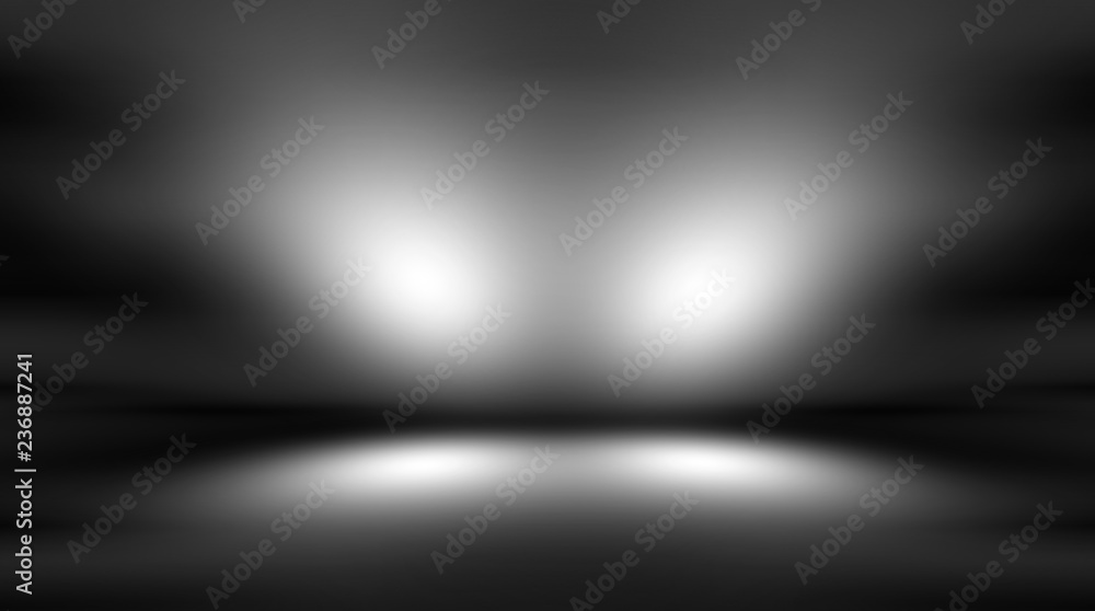 Dark black studio room with spotlight backdrop wallpaper, blank perspective for show or display your product montage or artwork. 