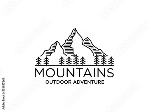 Mountain background with natural. Mountain Vector illustration in mono line style.