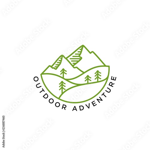 Mountain background with natural. Mountain Vector illustration in mono line style.