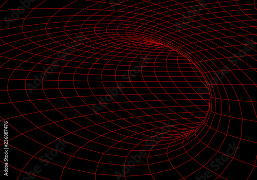 Tunnel or wormhole. Digital 3d wireframe tunnel. 3D tunnel grid. Network cyber technology. Surrealism. Background abstract vector image