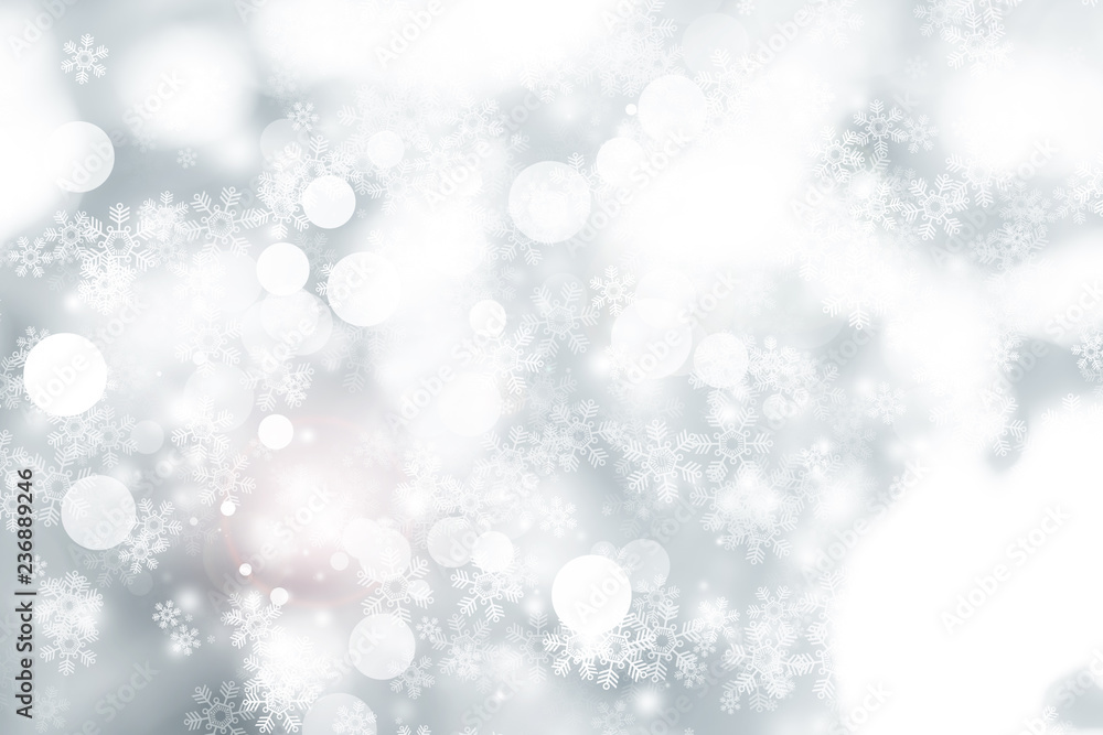 white blur abstract background. bokeh christmas blurred beautiful shiny Christmas lights. Snow background.