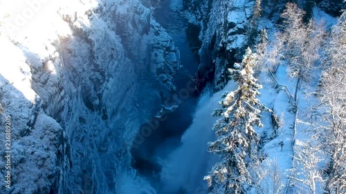 Wallpaper Mural aerial view of big waterfall with canyon in winter in Sweden  Torontodigital.ca