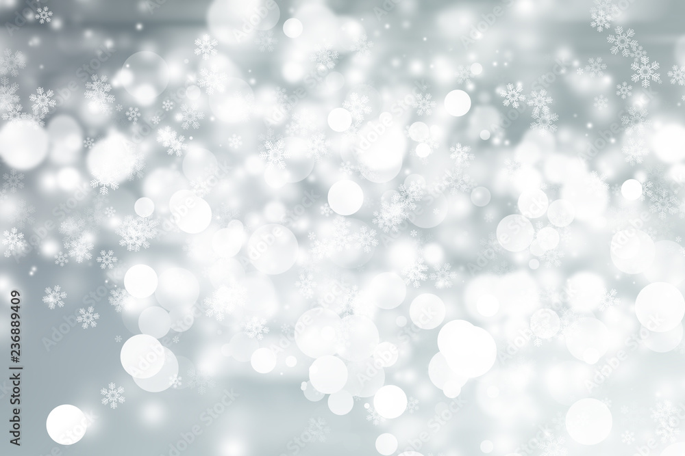 white snow blurred abstract background. bokeh christmas blurred beautiful shiny Christmas lights