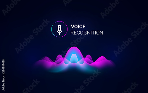 Personal assistant voice recognition concept. Artificial intelligence technologies. Sound wave logo concept for voice recognition application, website background or home smart system assistant.Vector photo