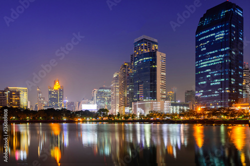 Building city night scene in Bangkok, Thailand.