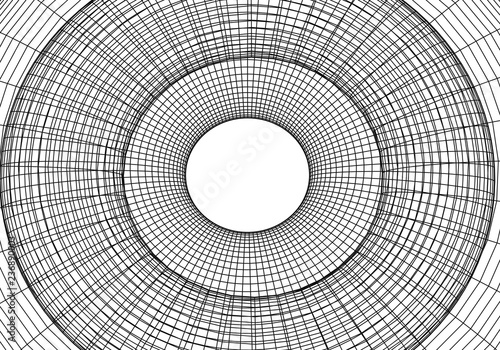 Tunnel or wormhole. Digital 3d wireframe tunnel. 3D tunnel grid. Network cyber technology. Surrealism. Background abstract vector image