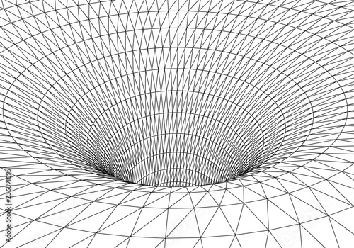 Tunnel or wormhole. Digital 3d wireframe tunnel. 3D tunnel grid. Network cyber technology. Surrealism. Background abstract vector image