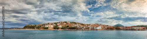 Panoramic view of the waterfront of Pylos, Greece.