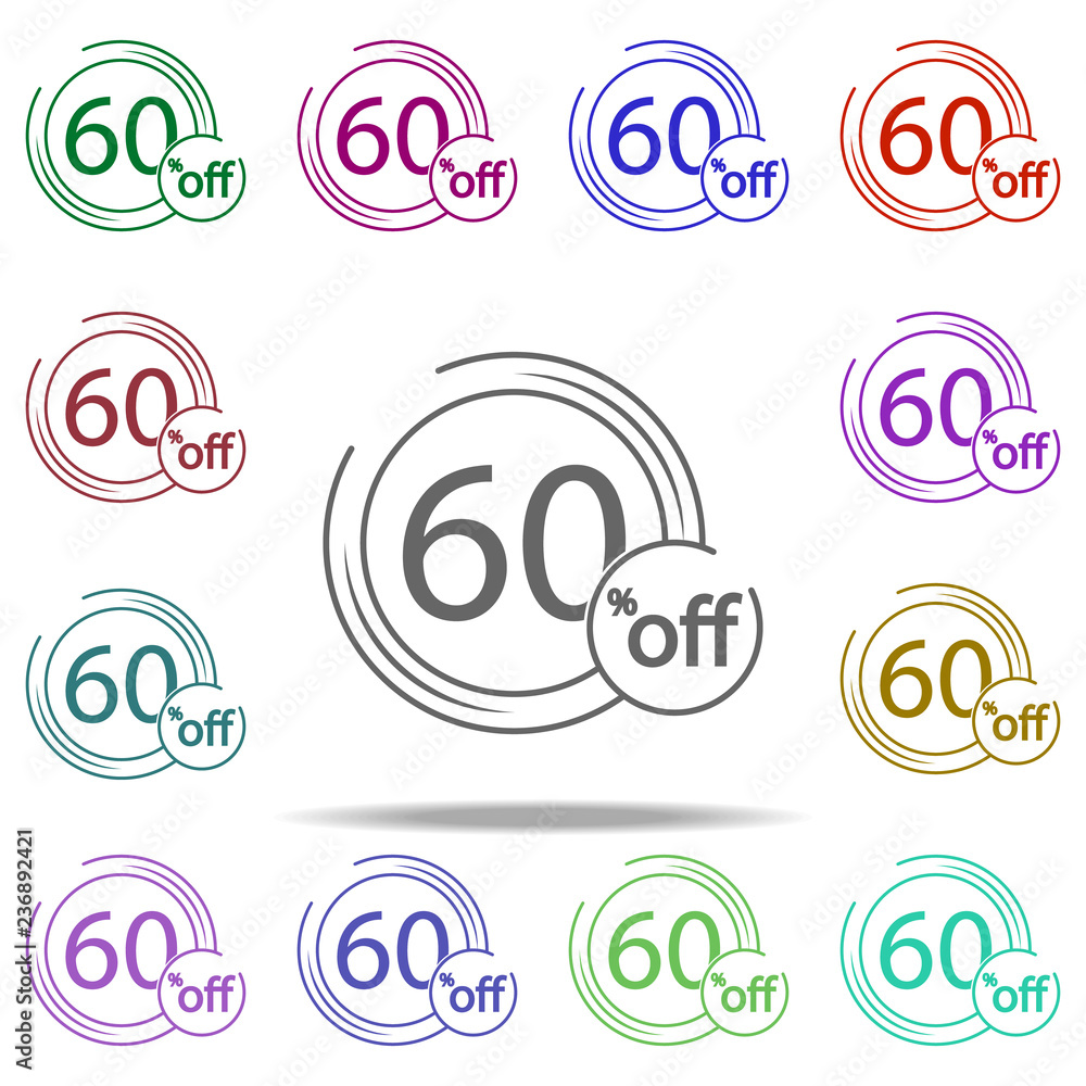 sticker tag 60 icon. Elements of discount tag in multi color style icons. Simple icon for websites, web design, mobile app, info graphics