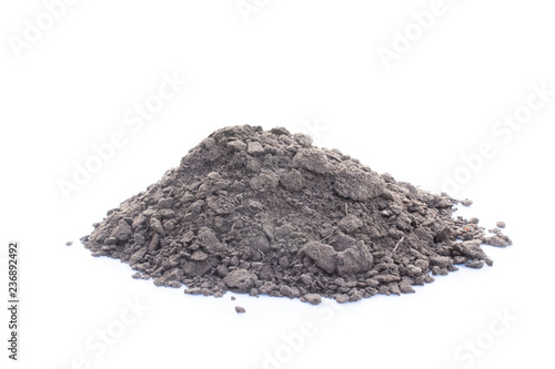 brown earth on white background. natural soil texture. Pile heap of soil humus isolated on white background
