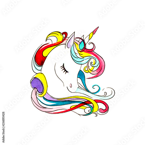 
Beautiful head of a unicorn. Unicorn isolated on white background
