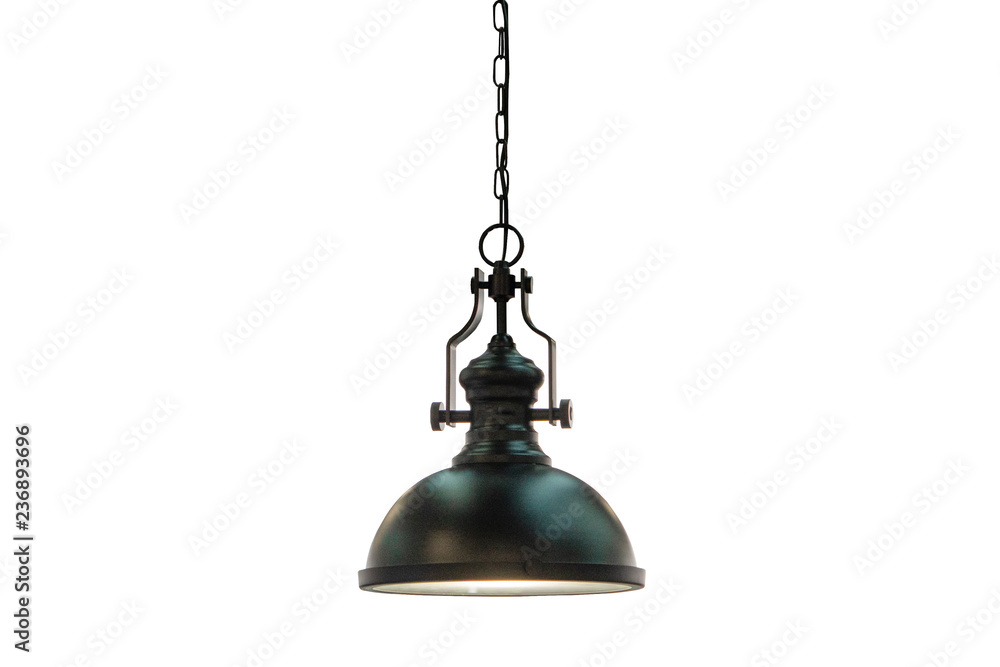 Foto modern black ceiling lamp isolated on white background.