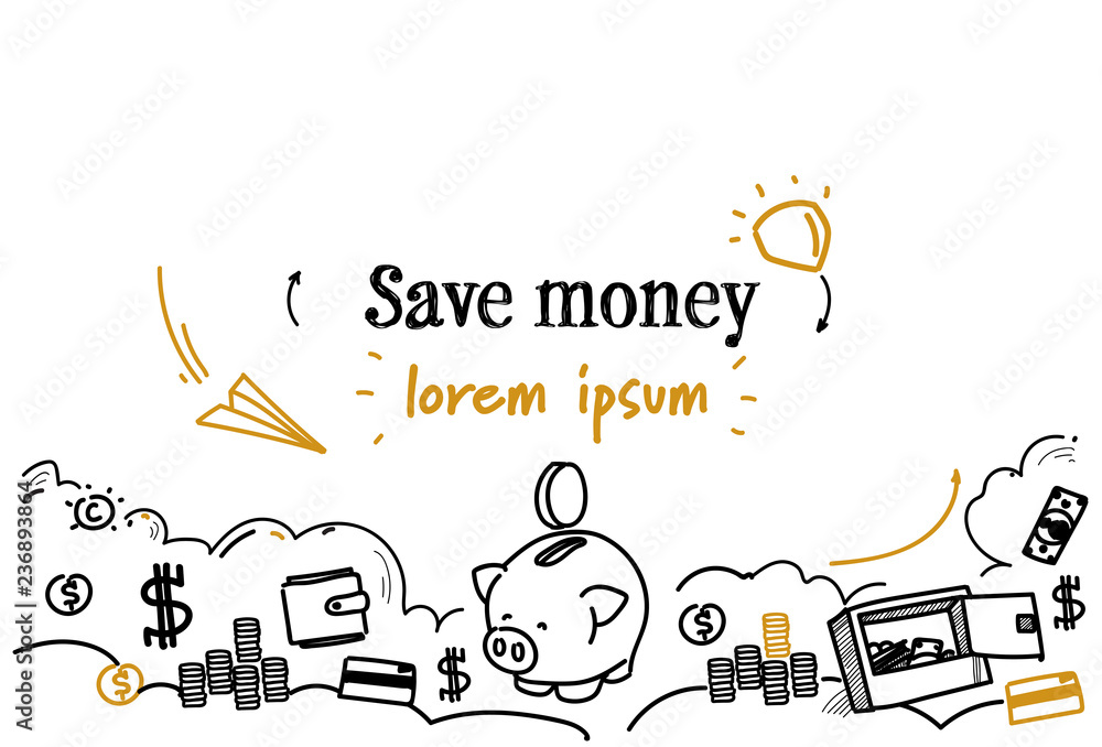 piggy bank icon save money concept sketch doodle horizontal isolated ...