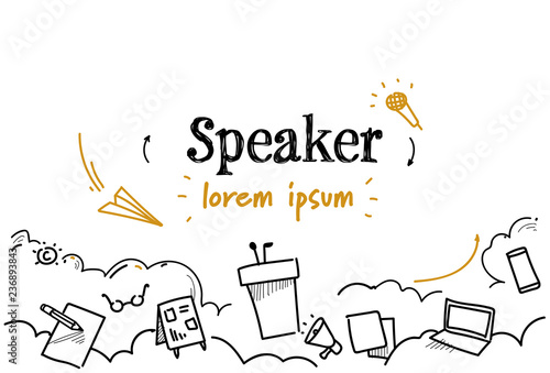 conference meeting candidate announcement speaker concept sketch doodle horizontal isolated copy space