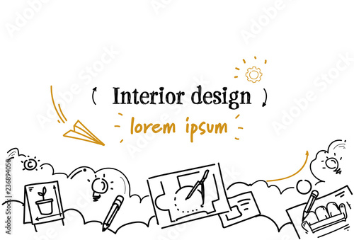 architecture compass technical drawing interior design concept sketch doodle horizontal isolated copy space