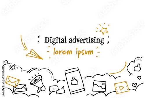 digital advertising concept sketch doodle horizontal isolated copy space