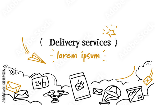 logistic shipping delivery services concept sketch doodle horizontal isolated copy space vector illustration