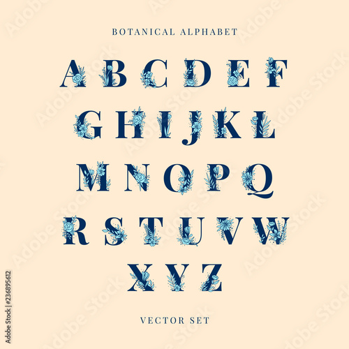 Botanical Alphabet capital letters vector set