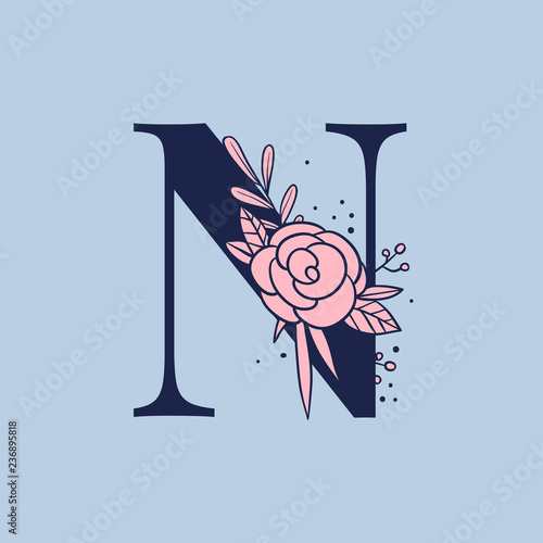 Botanical capital letter N vector