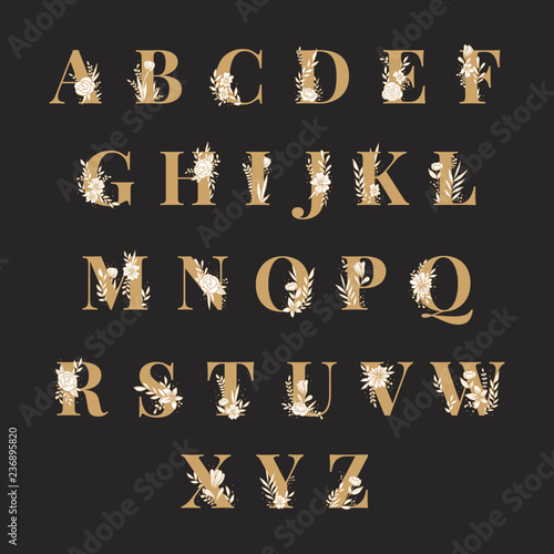 Botanical Alphabet capital letters vector set