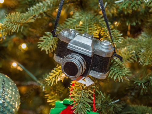 Closeup of various Christmas decorations, santa, rudolph, holiday, macro, christmas village, christmas figurines.