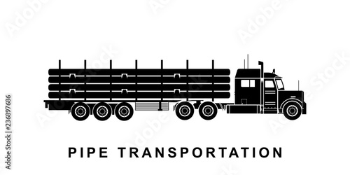Detailed pipe transporting truck illustration